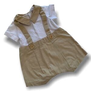 3 Months Leon Baby Boy Infant One Piece Tan White Shorts Set Outfit